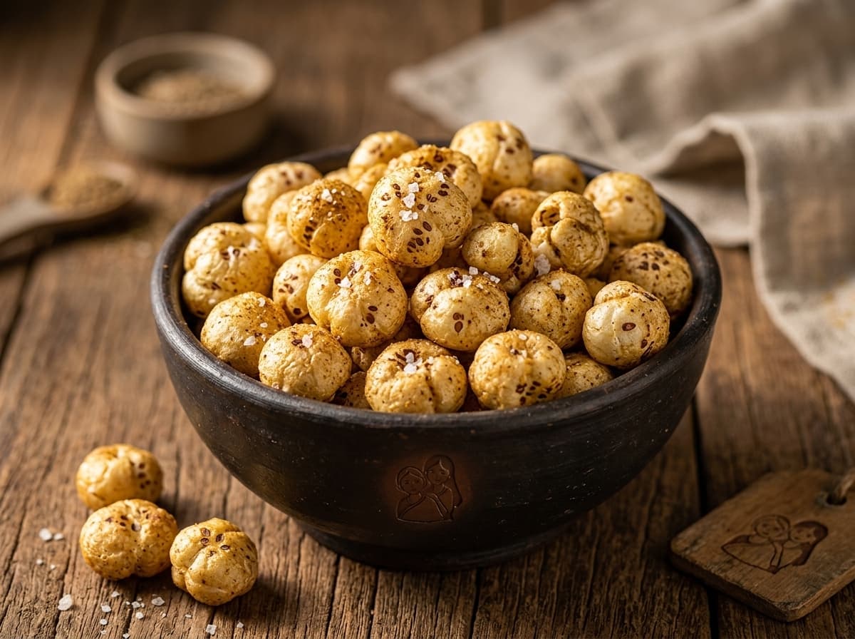 Slow-roasted Himalayan phool makhana foxnuts seasoned with organic herbs and rock salt